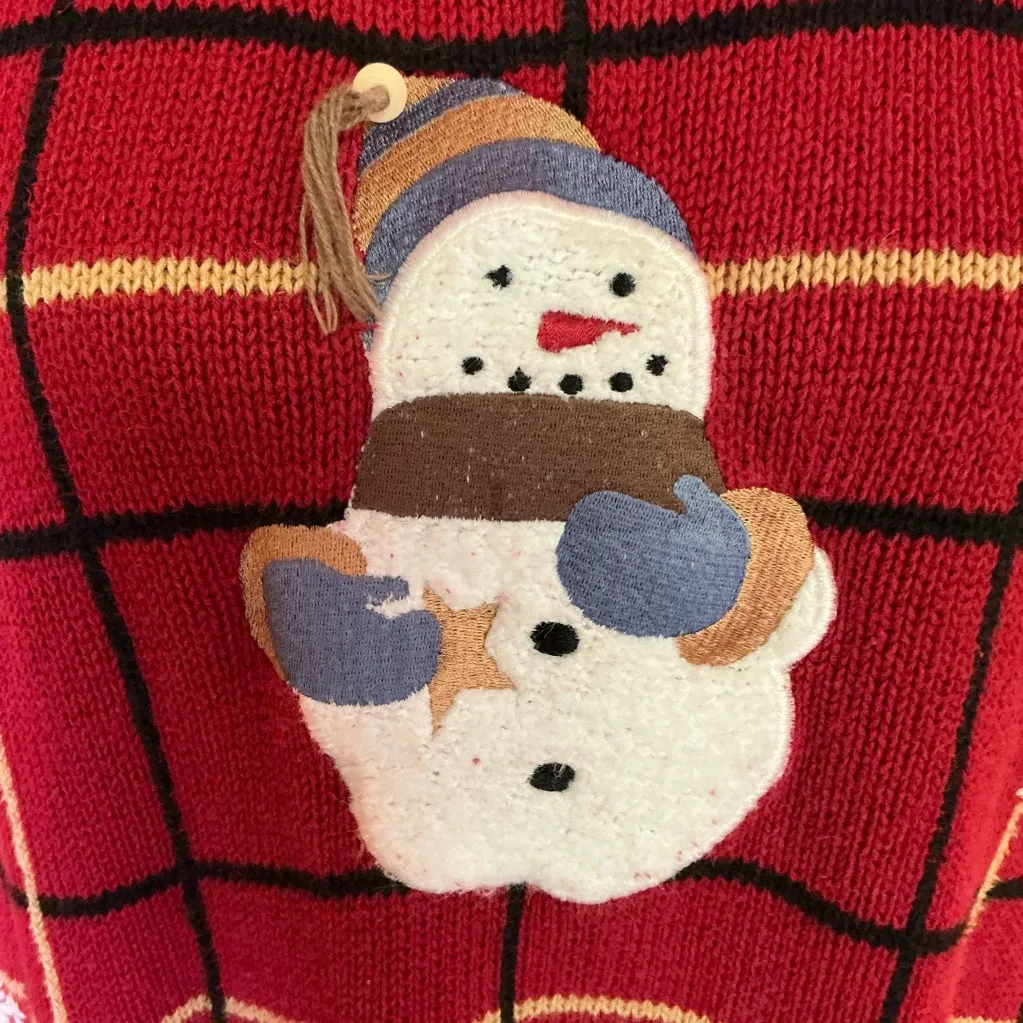 Vtg Y2K Hand embroidered snowman holiday sweater Red Size 2X - Image 8
