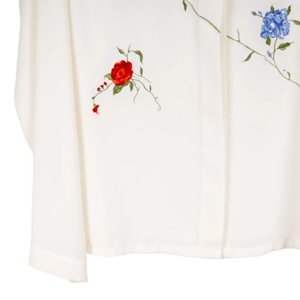 Susan Bristol Floral Embroidered Blouse 6P 90s Ivory Button Up Shirt 6 Petites - Image 5
