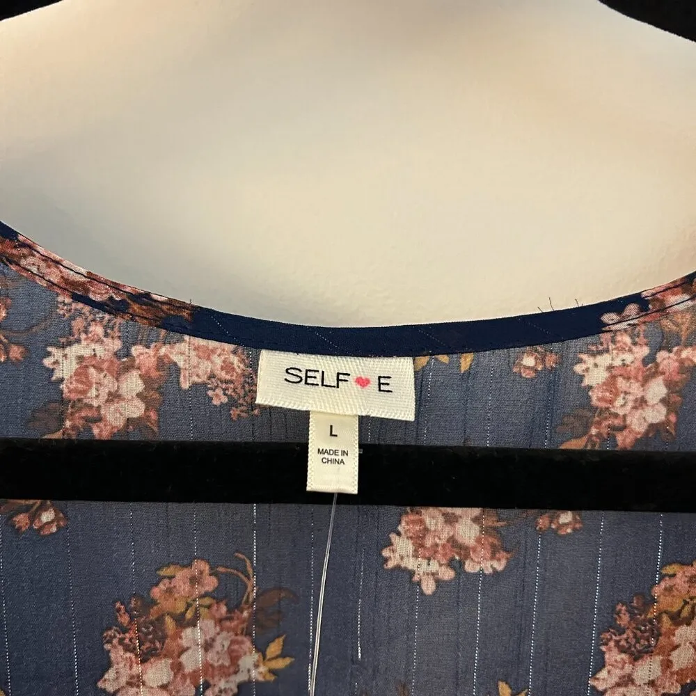 Self Esteem Floral Print Bell Sleeve Ruffle Top Size L NWT - Image 3