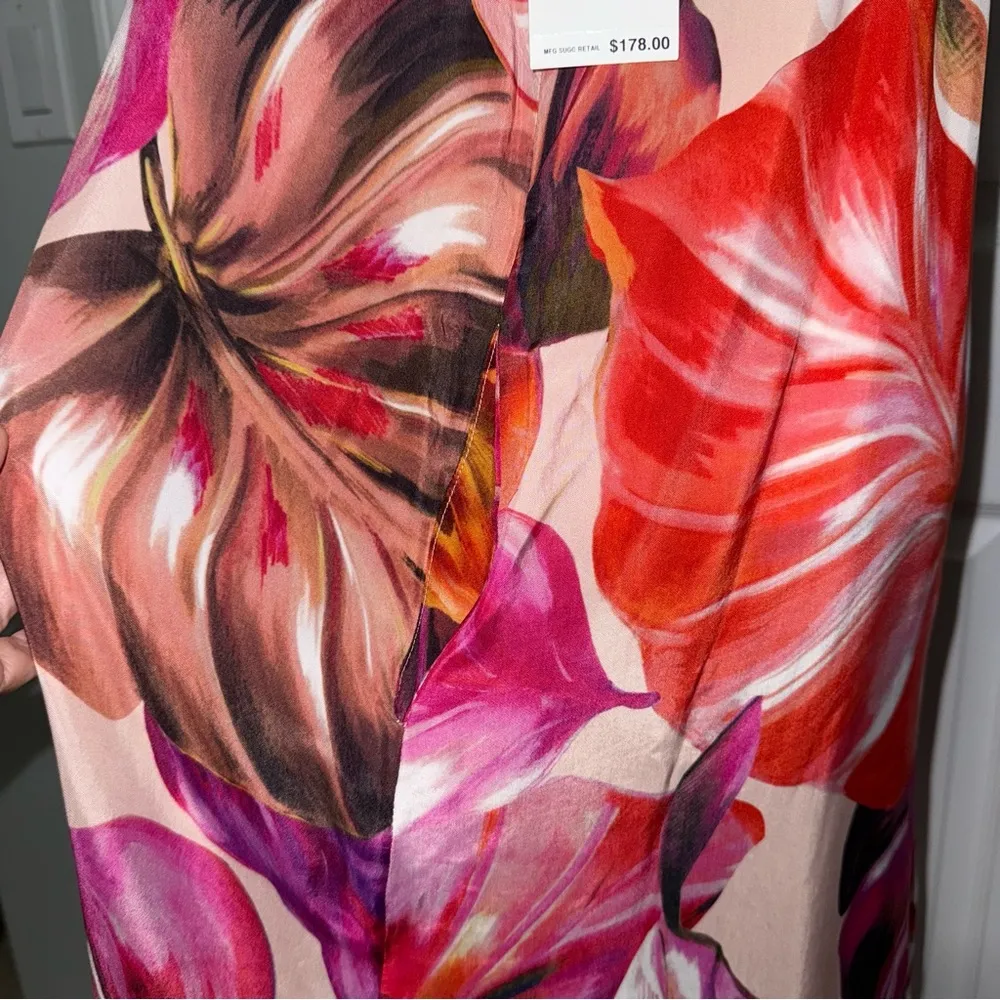 NWT Karen Kane tropical‎ Dress Soft Silky Cupro Breathable M Summer Cruise wear - Image 9