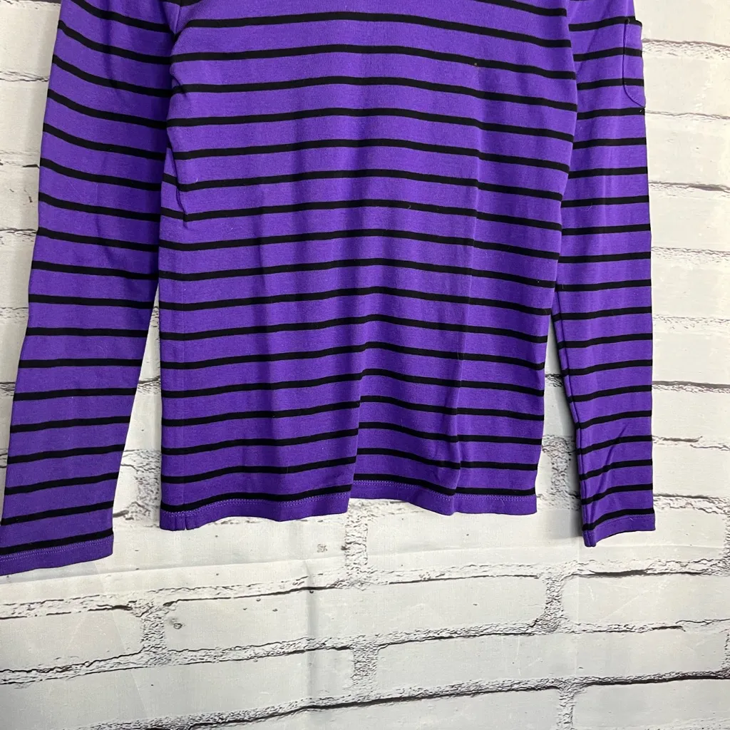 Lauren Ralph Lauren Purple & Black Striped Long Sleeve Shirt Size S Preppy Crew - Image 5