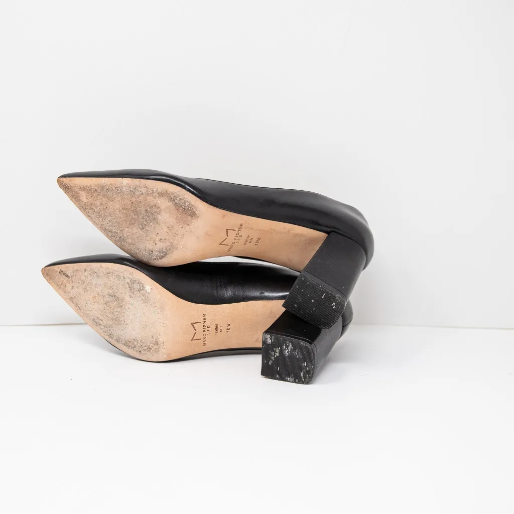 Marc Fisher Zala Women's Leather Almond Toe Block High Heels Shoes Black 10 - Image 4