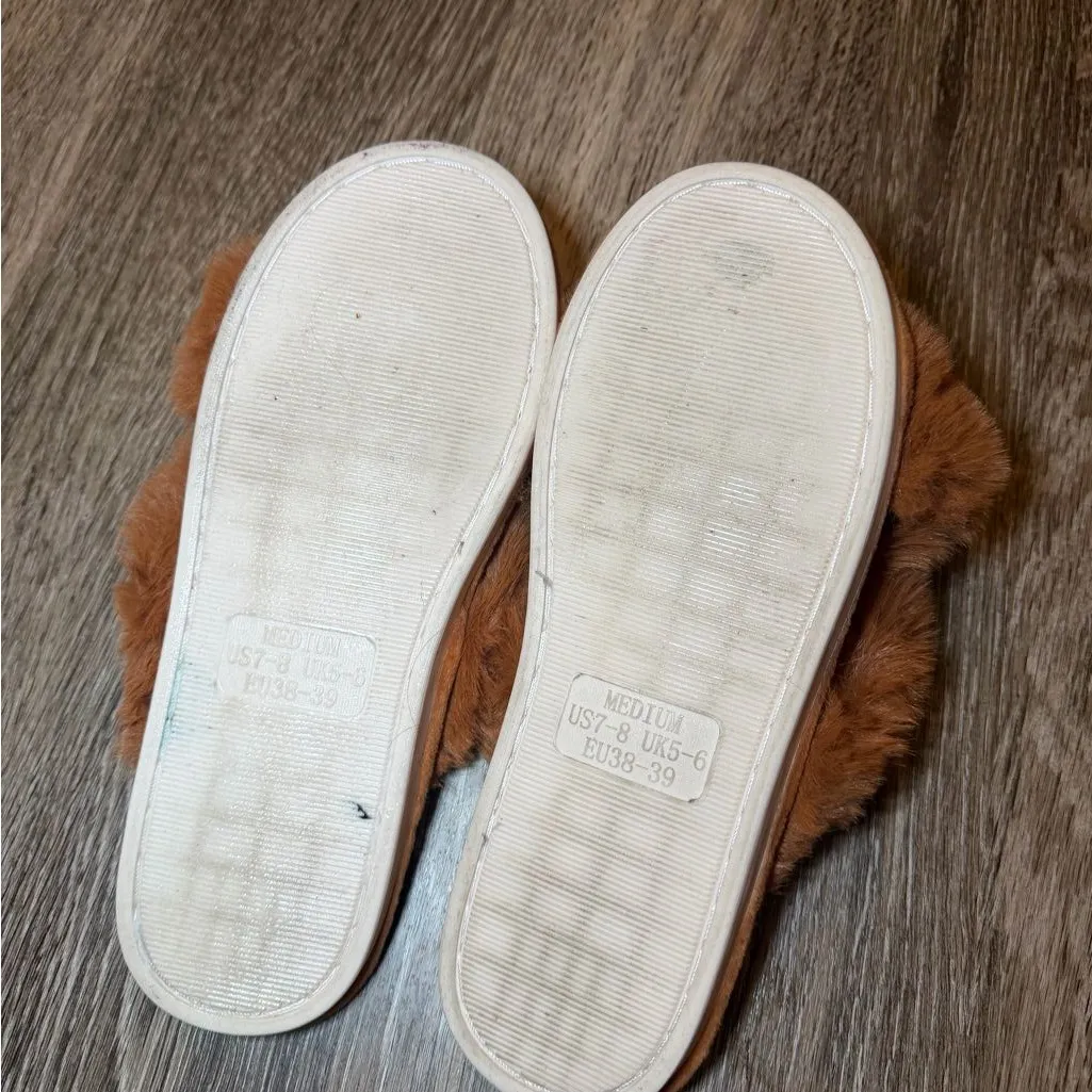 Fluffy Brown Slippers Size 8 - Image 4
