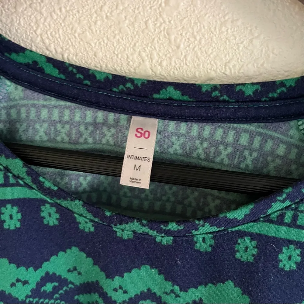 SO Intimates Navy Blue and Green Cozy Fleece Like Pajama Set Joggers Size Med - Image 4