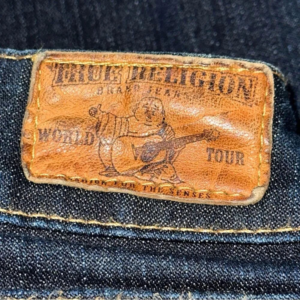 True Religion Denim Vintage Size 25 Dark Blue Wash WC92358QV Candice Flare Jeans - Image 4