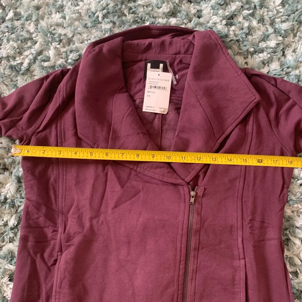 NWT H by Bordeaux Nordstrom Fleece Moto Jacket Blazer XS Aubergine - Image 3