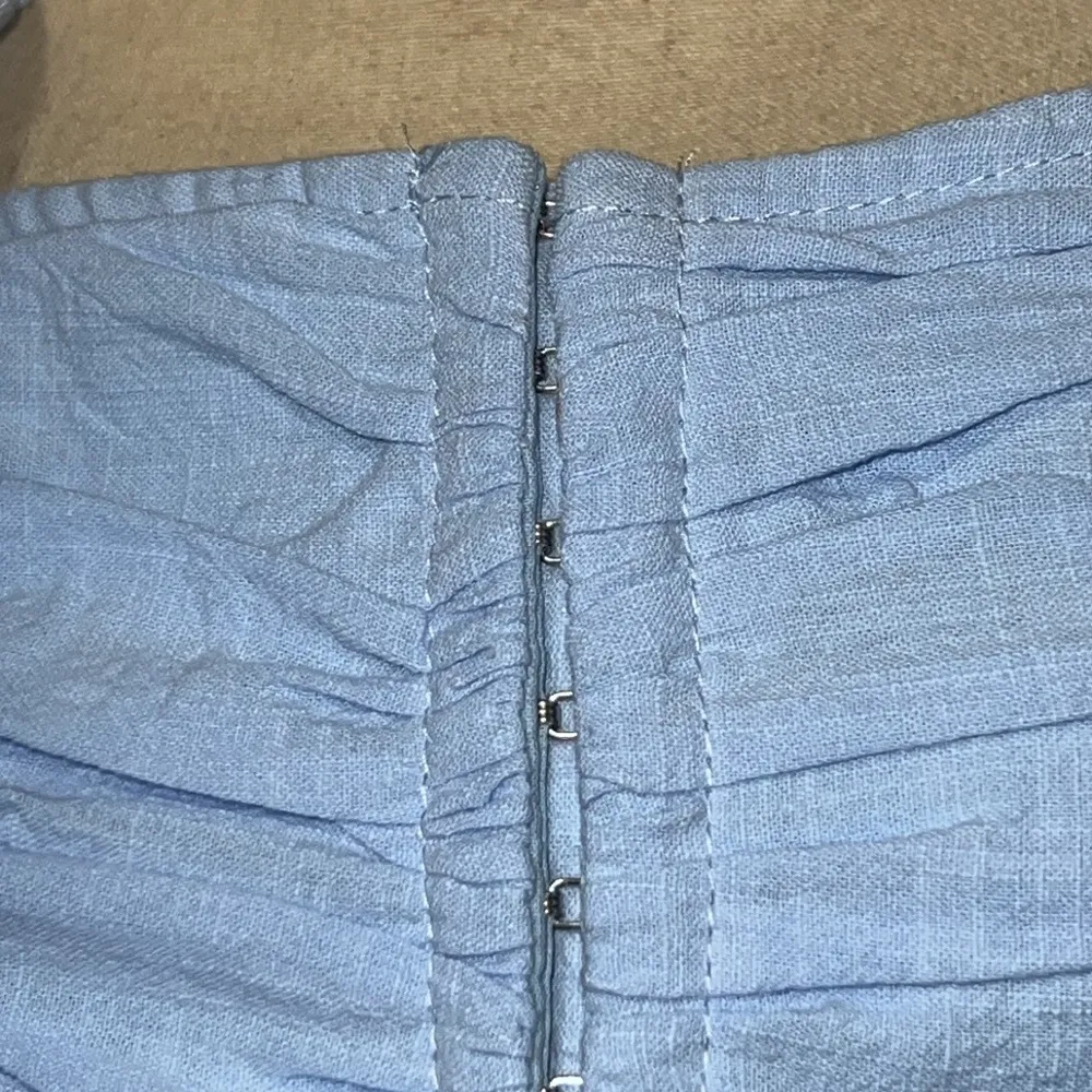 ENTRO sz medium blue pleated cropped sleeveless ruffle sleeve summer top casual - Image 2