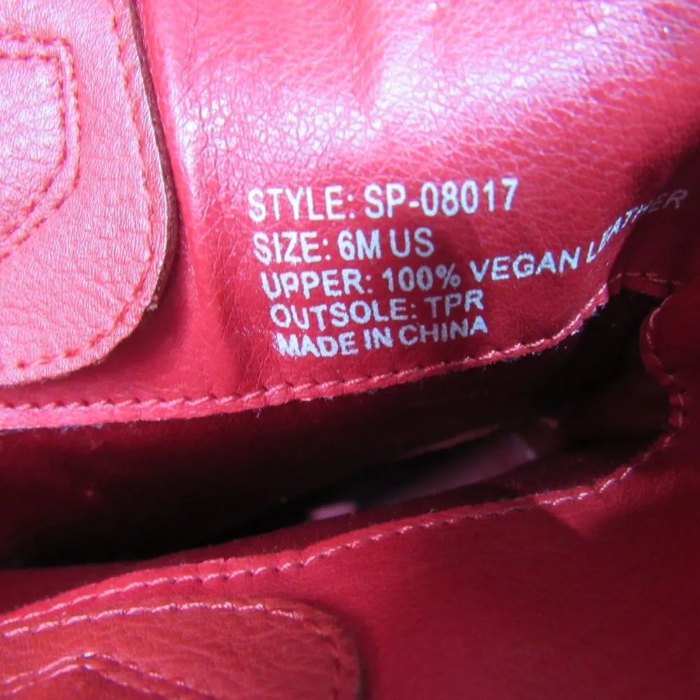 Red Vegan Leather Pull On Slouch Cowgirl Boho Whimsical Ankle Boots booties 6M - Image 9