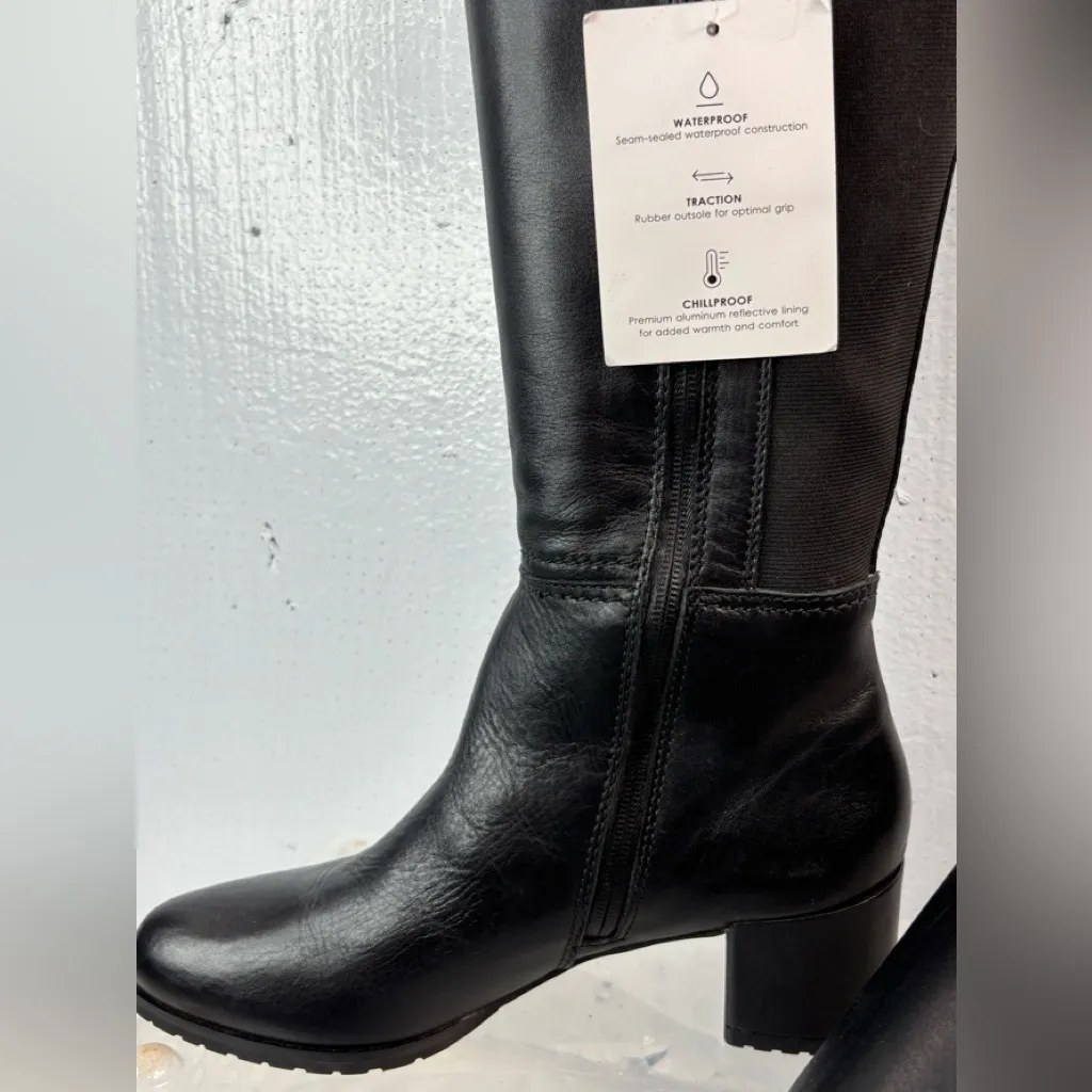 Naturalizer Brent 10 Tall Sleek Fashion Chunky Heel Waterproof Leather Zip Boots - Image 6