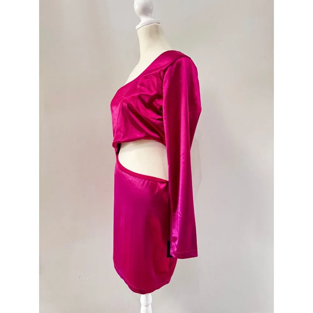 Lulus One shoulder cut out mini dress Metallic pink size large New - Image 3