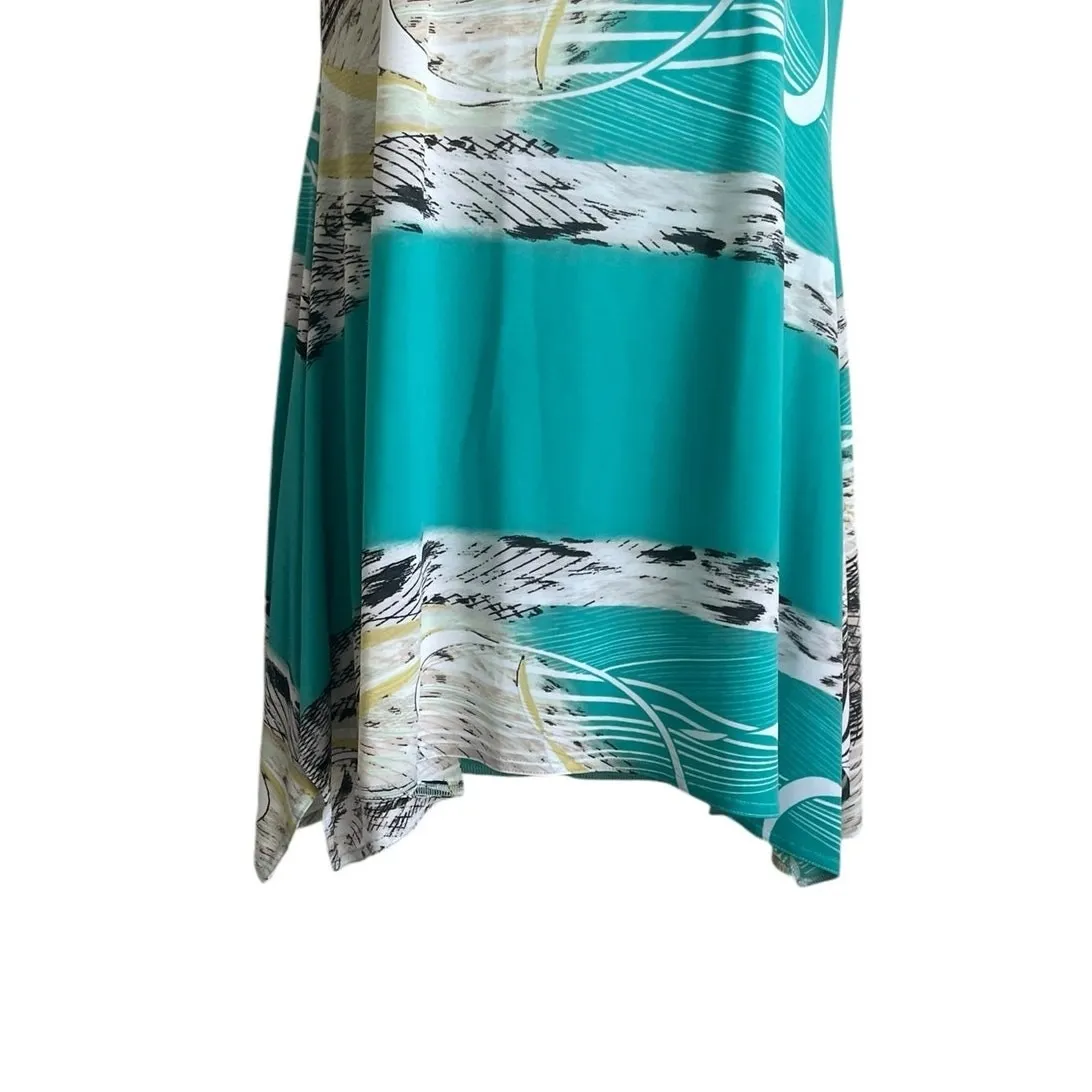 Lior‎ Paris Women Tunic Top S Teal Black Abstract Jersey Lagenlook Artsy Modern Blue - Image 5