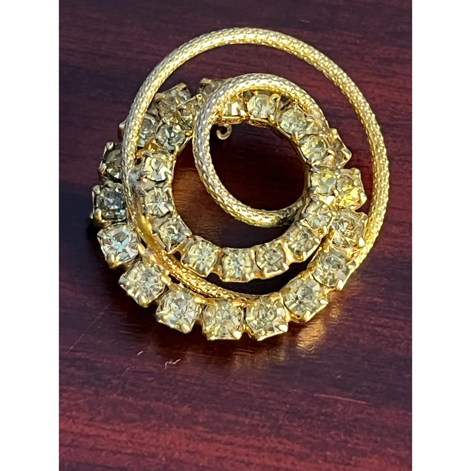 VTG Rhinestone Brooch Lot of 2 Gold Tone Concentric Circles Coquette Glam Bling - Image 7