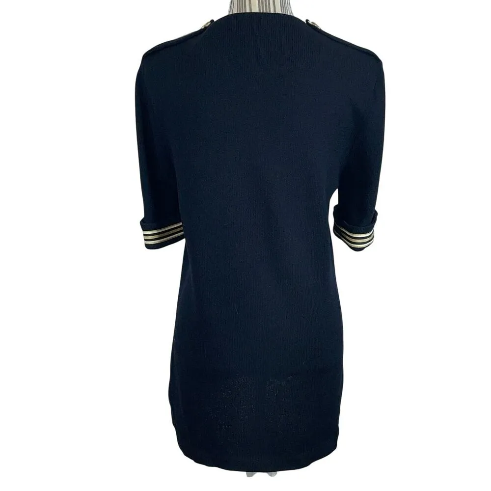 ST JOHN Vintage Black Nautical V Neck Button Front Santana Knit Top Size 8 - Image 5