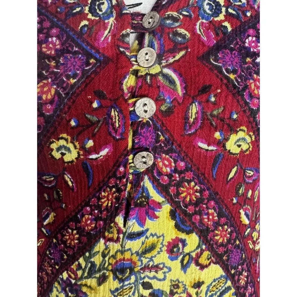 Raga Anthropologie Women's Long Dress XSmall Yellow Red Pink Floral Boho Style - Image 5