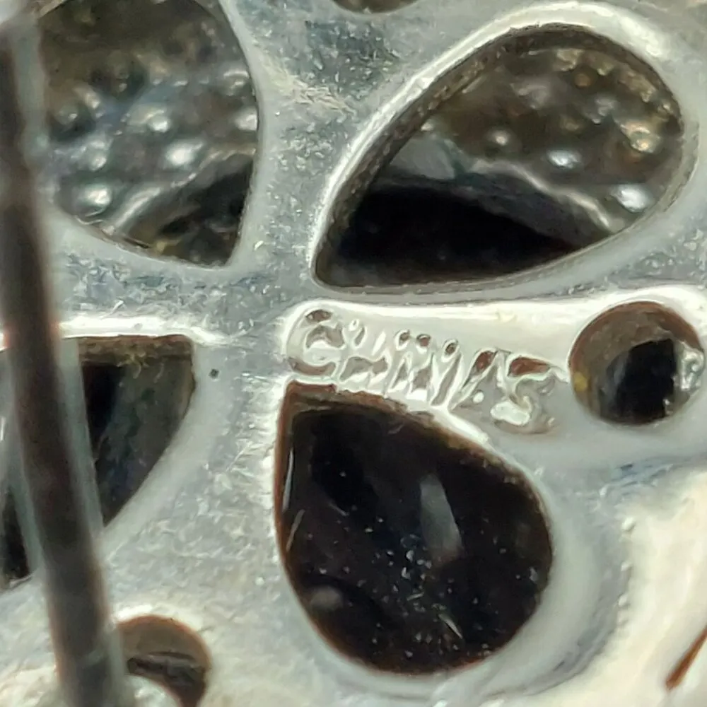 CHAPS Textured Silver Tone & Faceted Black Glass Stone Pierced Stud Earrings - Image 7