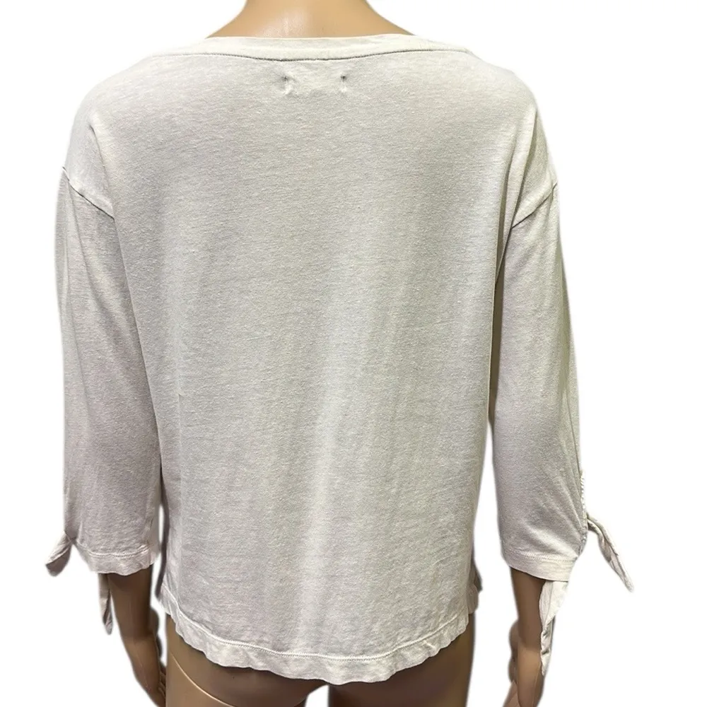 Madewell Cotton Linen Blend Tie Cuff 3 Quarter Sleeve Cream Boat Neck Tee Small - Image 7