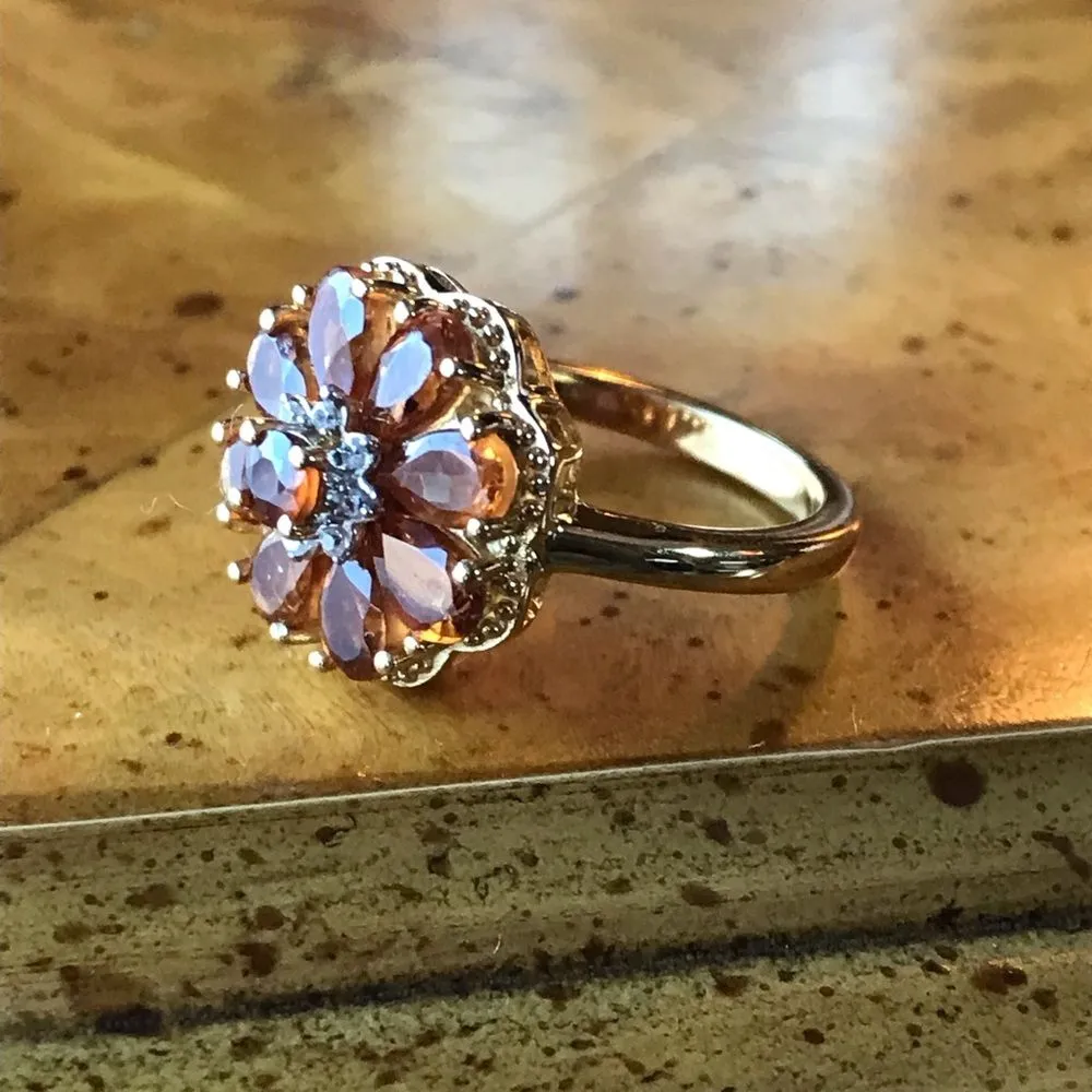 Natural Orange Garnet Sterling Silver 18k Yellow Gold Vermeil Ring Size 5.25 - Image 8