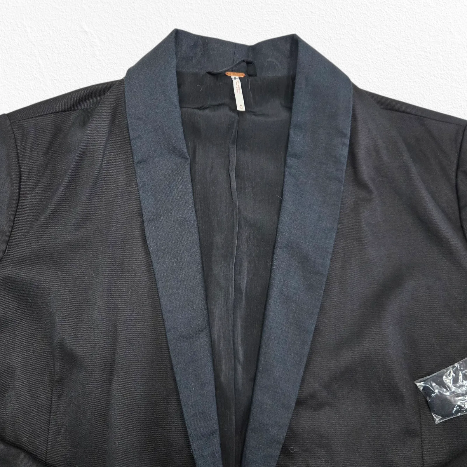 Free People Black Tencel Linen Blend Single Button Blazer Jacket Size Medium - Image 3