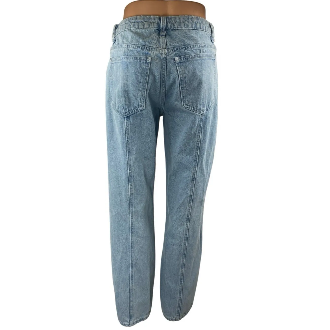 Zara Women's Blue Seamed Paneled High Waisted Straight Denim Jeans Pants Size 6 - Image 3