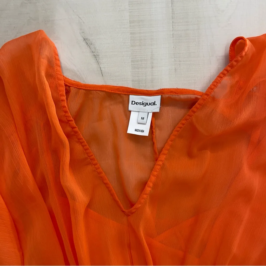 DESIGUAL Orange flowy maxi dress beautiful event travel vacation M - Image 6