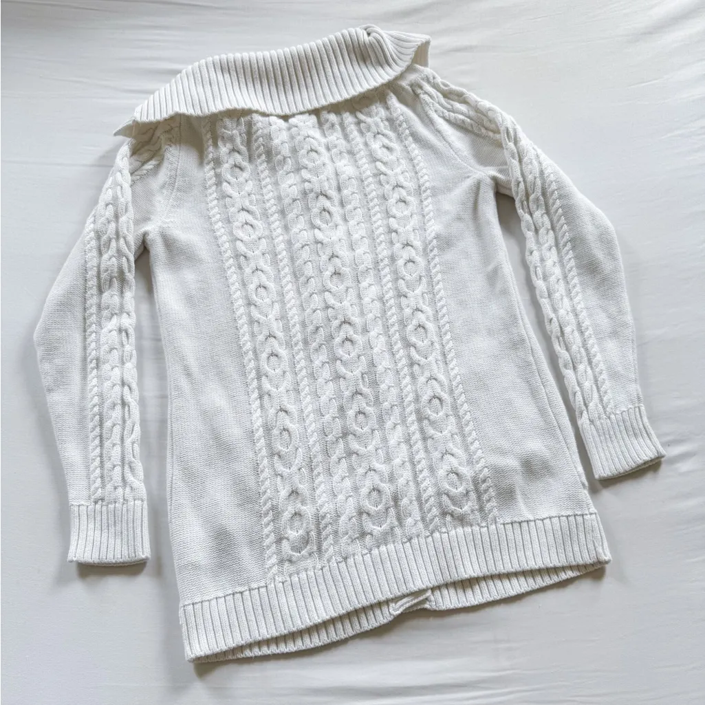 Vintage Y2K LL Bean Cotton Cable Knit Cardigan Sweater White Women's S Size undefined - Image 2