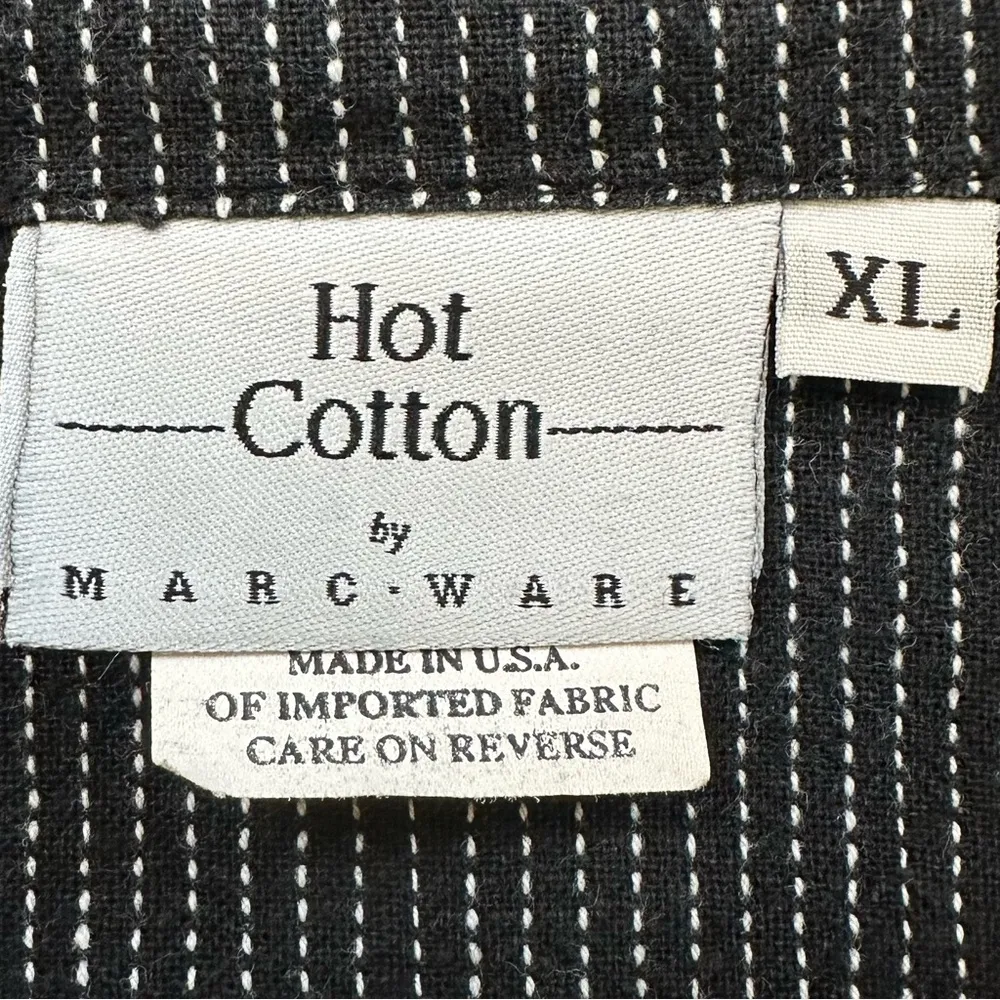 Hot Cotton Linen Blend Black White Striped Button Down Tunic Shirt, Size XL - Image 10