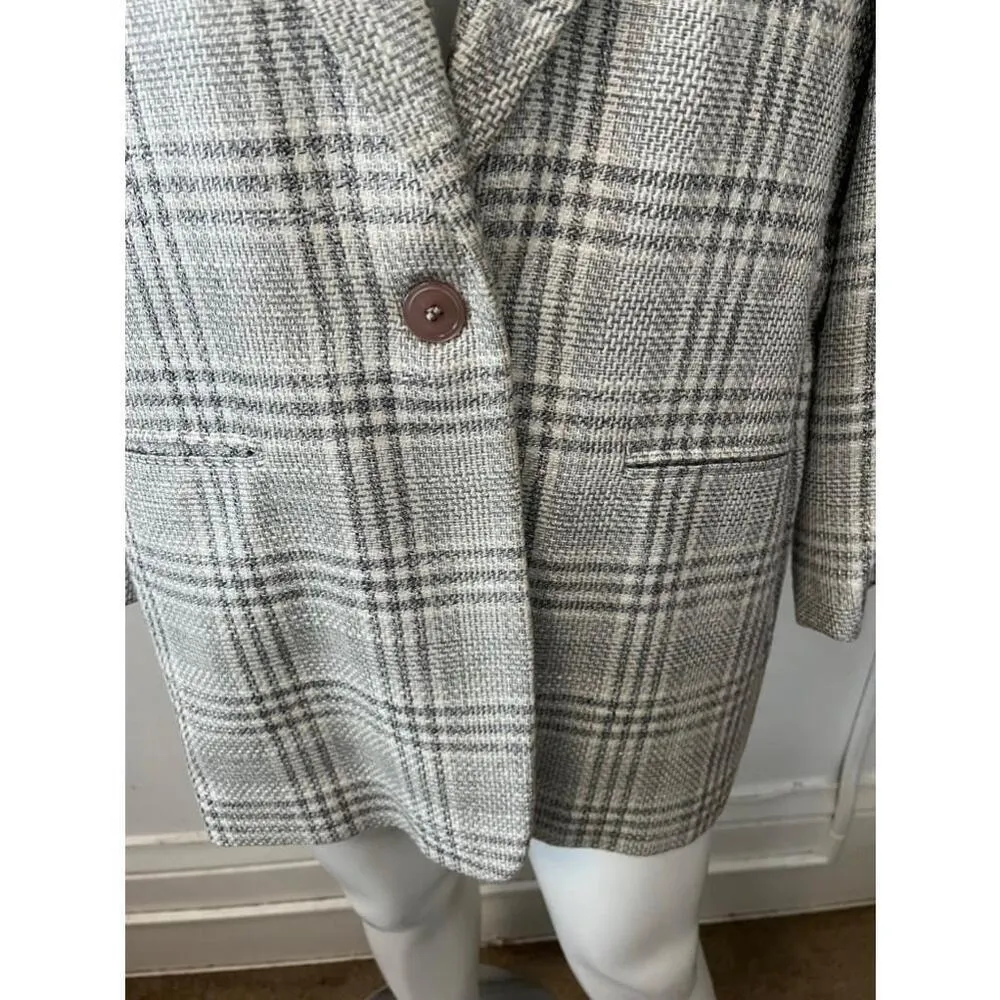 Vintage Liz Claiborne Grey and cream Plaid check single button Blazer Size 14 - Image 7