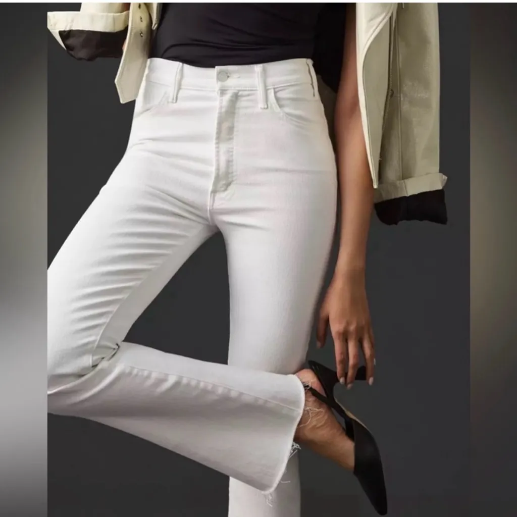 Mother The Hustler Ankle Fray Jeans Size 27 White Flare High Rise Coastal Chic - Image 2