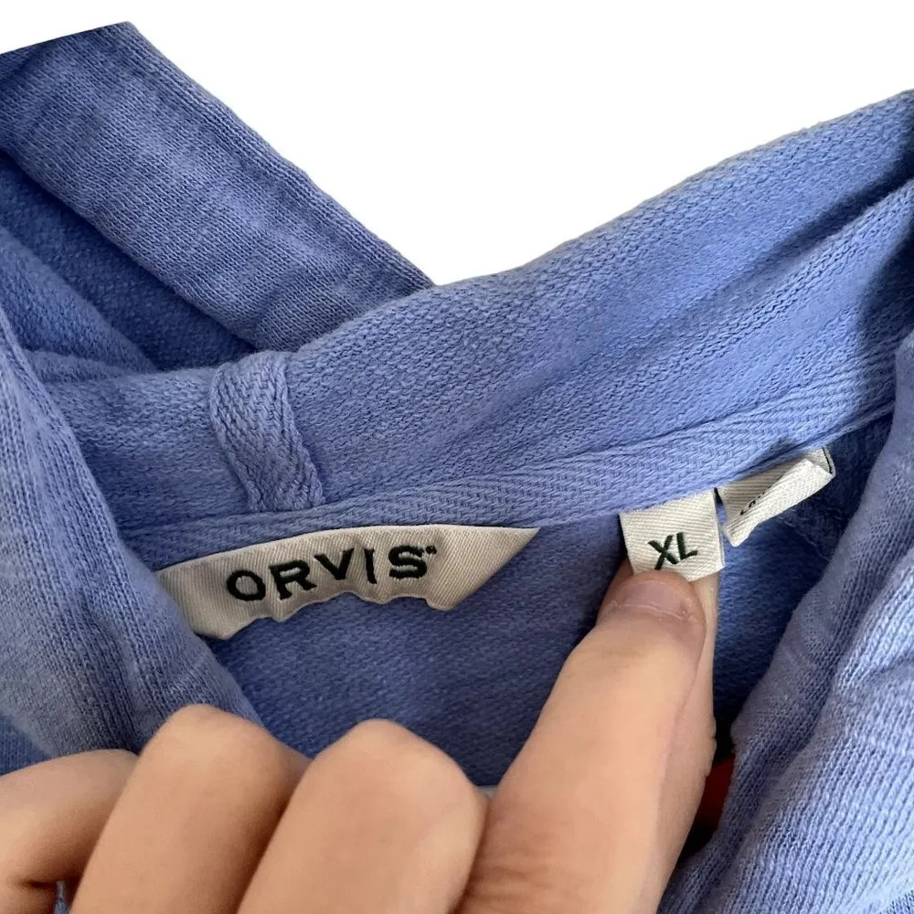 Orvis blue hooded sweatshirt hoodie full zip pockets cotton drawstring top - Image 3