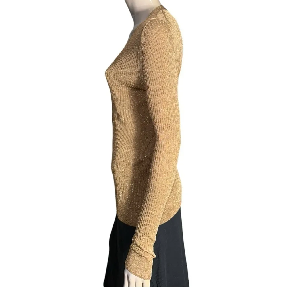 Vanessa Bruno Women’s Size 2 Gold Metallic Ribbed V - Image 4