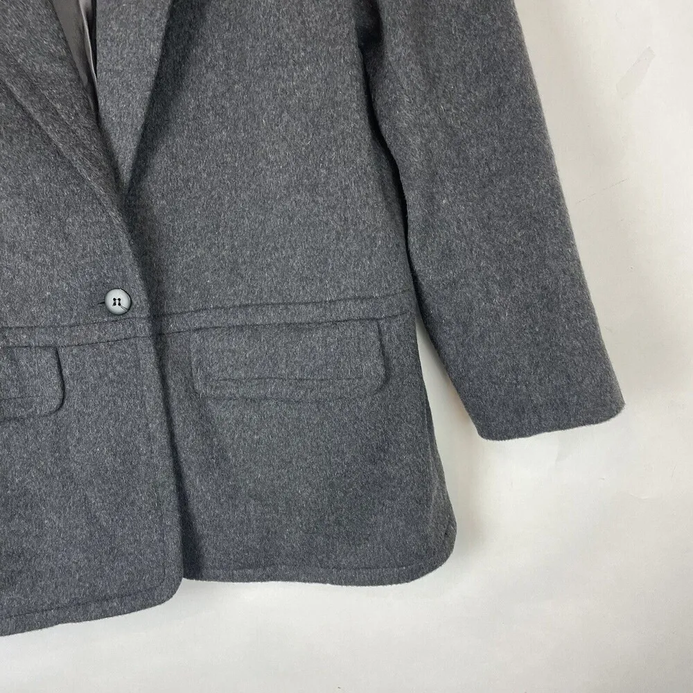 Vintage ANN TAYLOR size 12 Gray wool Cashmere one button blazer Coat relaxed fit - Image 3