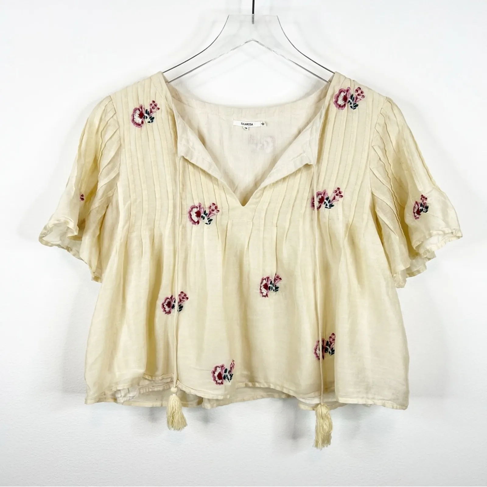 Tularosa Belton Floral Embroidered Flowy Top‎ XS Cream - Image 3