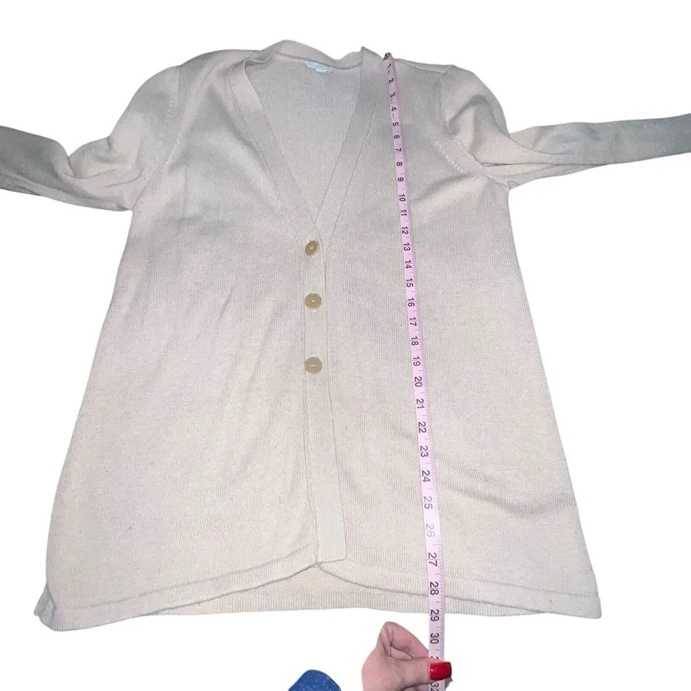 J. Jill Oatmeal Neutral V Neck Wool Silk Blend Cardigan Sweater Size‎ Medium Tan - Image 5