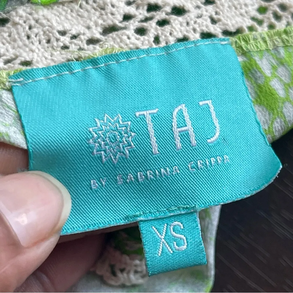 TAJ by Sabrina Crippa | Green 100% Silk Crochet Knit Swim Cover Up Shorts Sz XS - Image 5