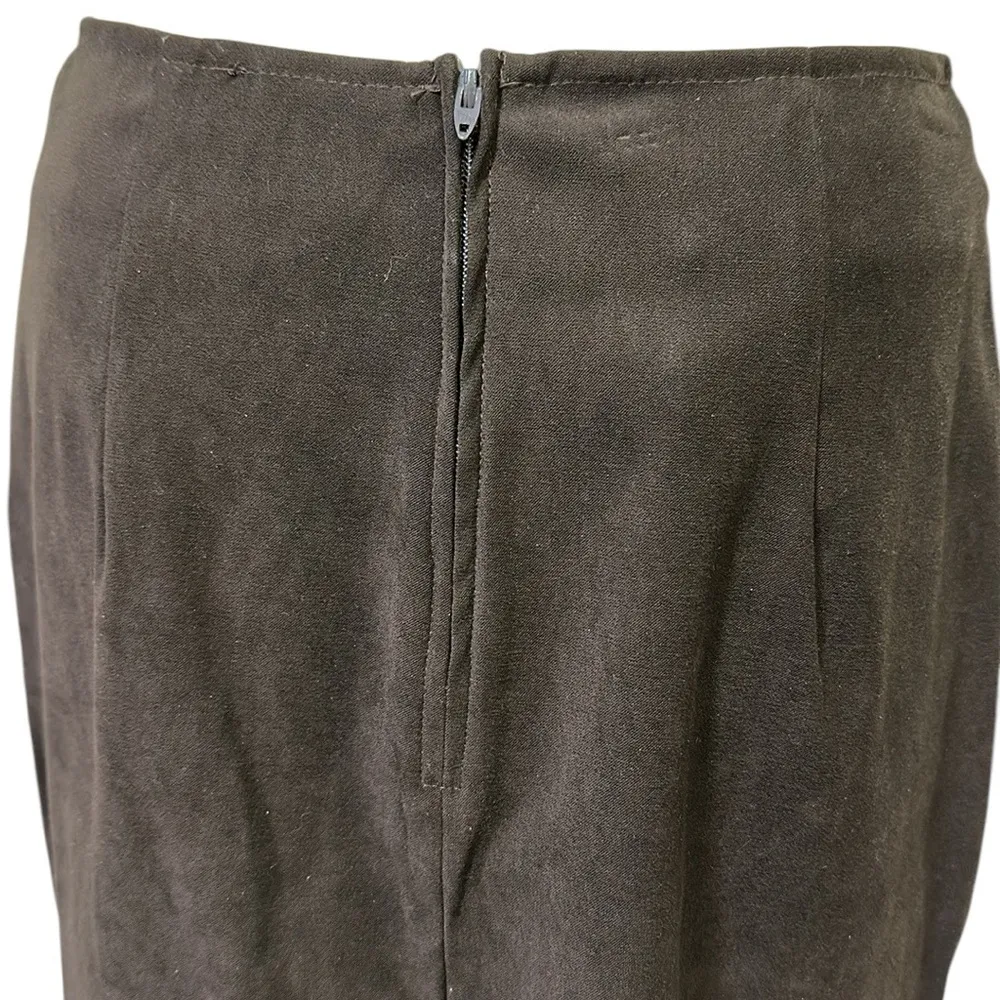 Brown Faux Suede Zip Back Pencil Skirt Sueded Imported Dry Clean Womens 5/6 - Image 4