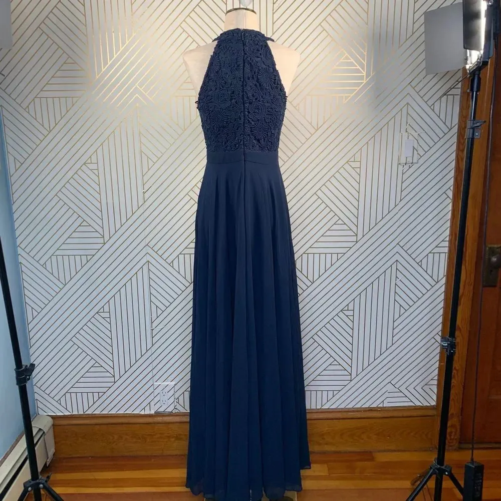 Lulus  Love‎ Poem Lace Halter Gown in Navy Blue - Image 8
