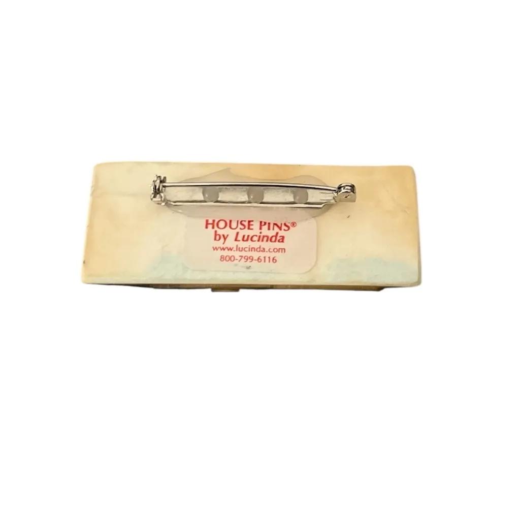 Vintage House Pin by Lucinda Cat Half Moon Acrylic Brooch Pin Rectangle Green - Image 6