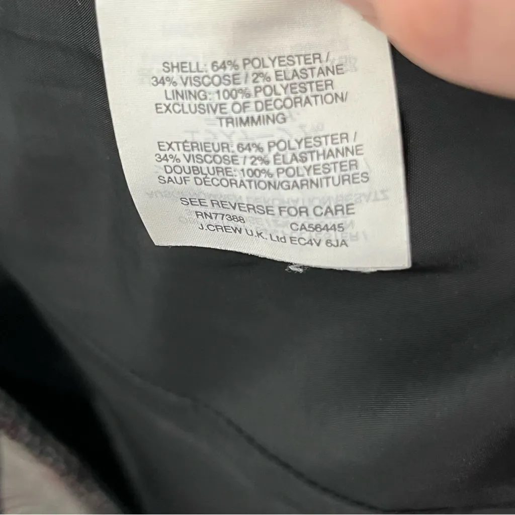 J.Crew Lady Glen Plaid Blazer 00 Petite Gray Tie Front Long Sleeve Wool Look - Image 8