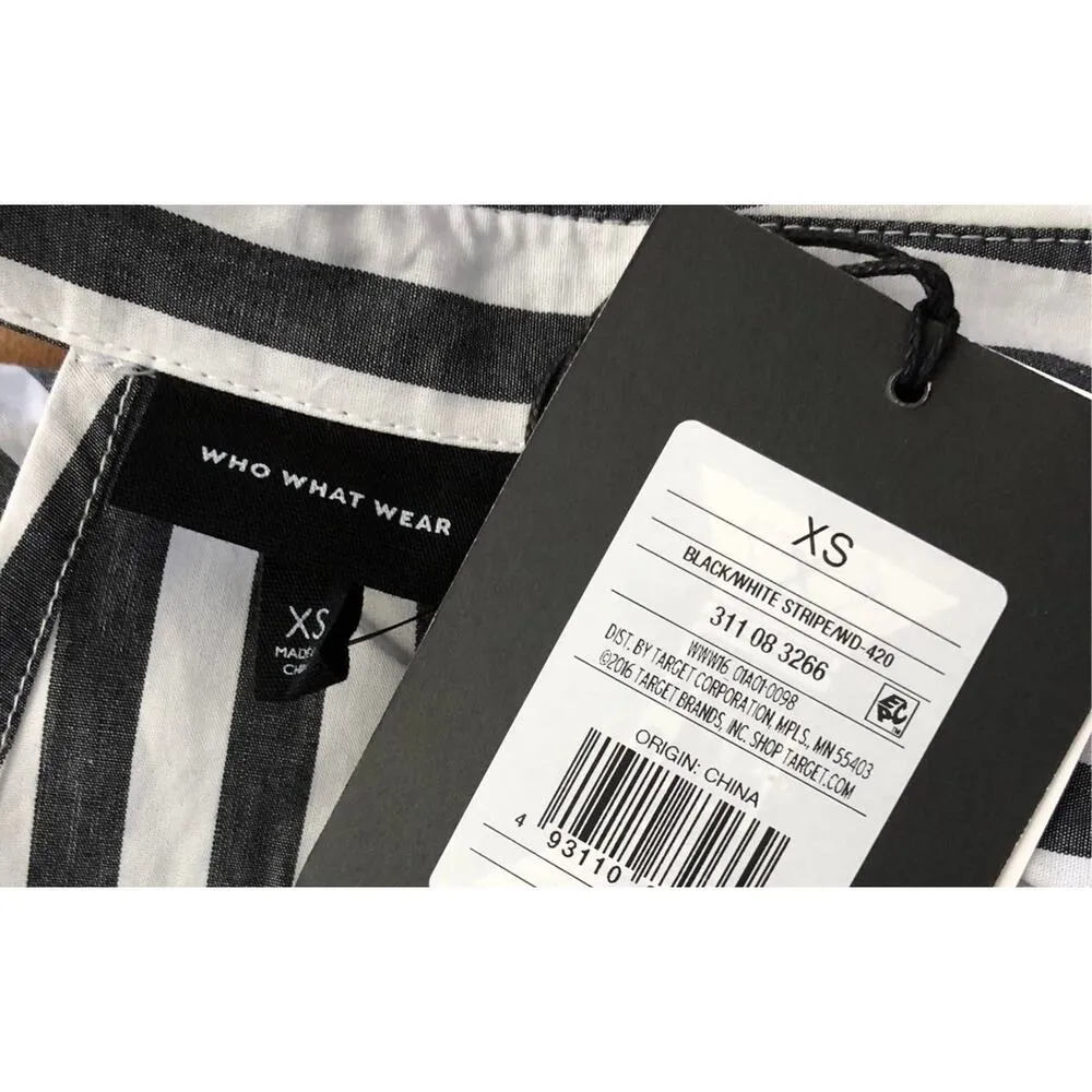 NWT Who what wear Pinstripe gray & white belted key hole shirt Dress size XS - Image 9