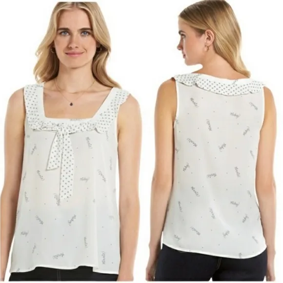 LC Lauren Conrad Disney White Sleeveless XS Blouse Bow & Minnie Mickey - Image 2