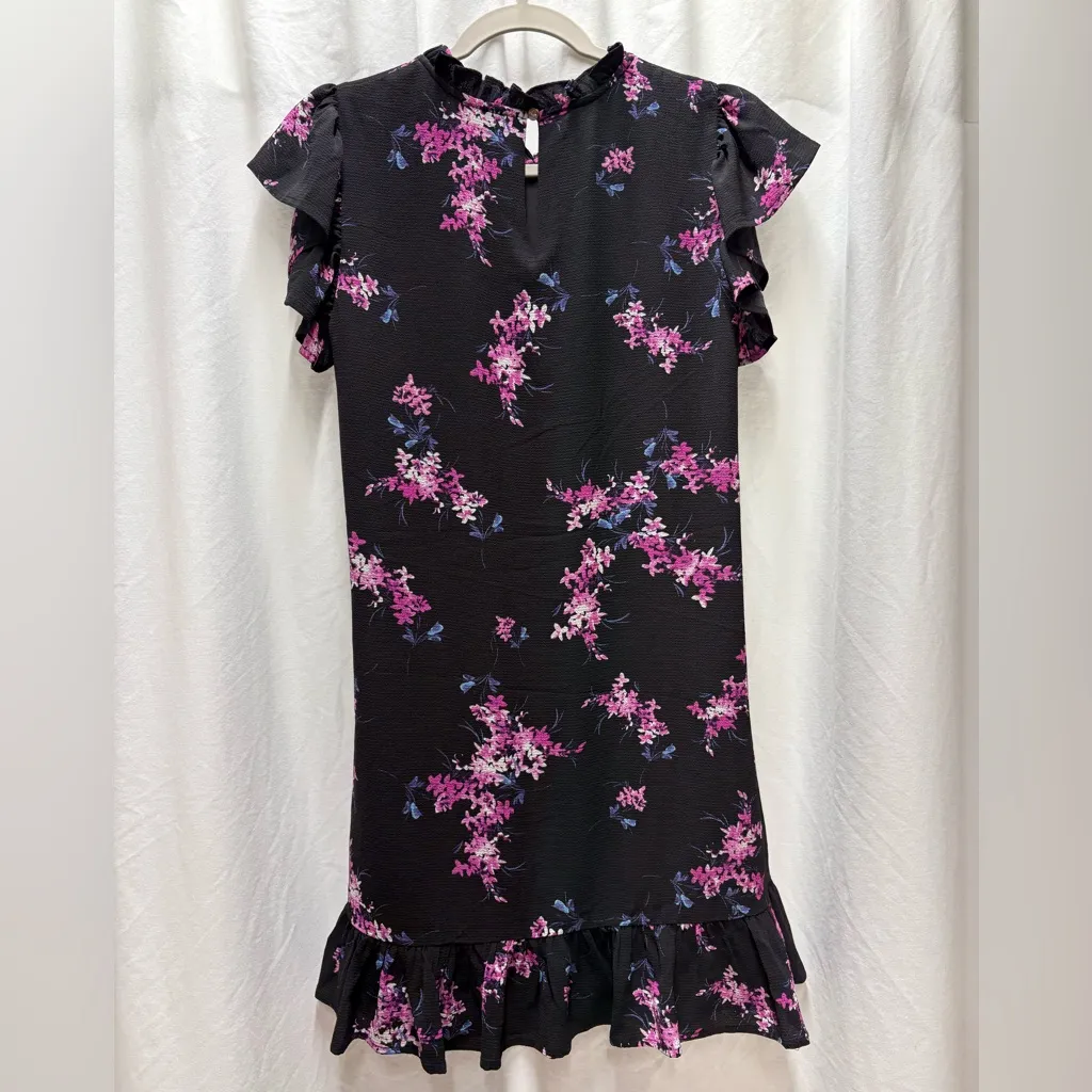CeCe black shift dress with a pink and purple floral design women’s XS - Image 2