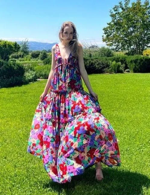 NICHOLAS Multicolored Floral Cotton Silk Blend Flowy Myla Maxi Dress Size US 0 - Image 6