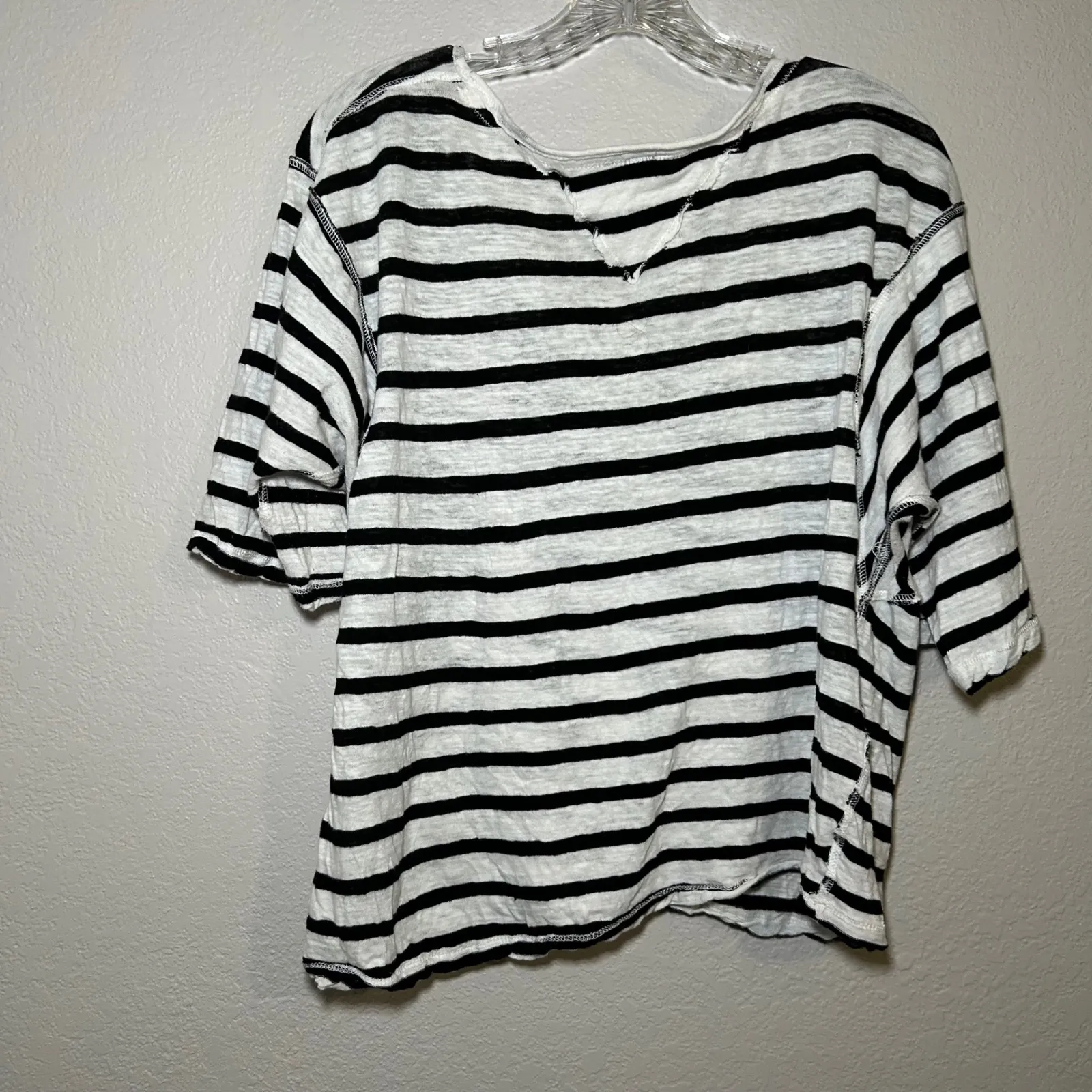 we the free black white striped v-neck top women's large classic minimal casual - Image 8