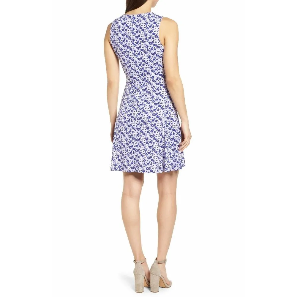 New! MICHAEL KORS Floral Print Criss-Cross Neck Dress Size Large Purple White - Image 2