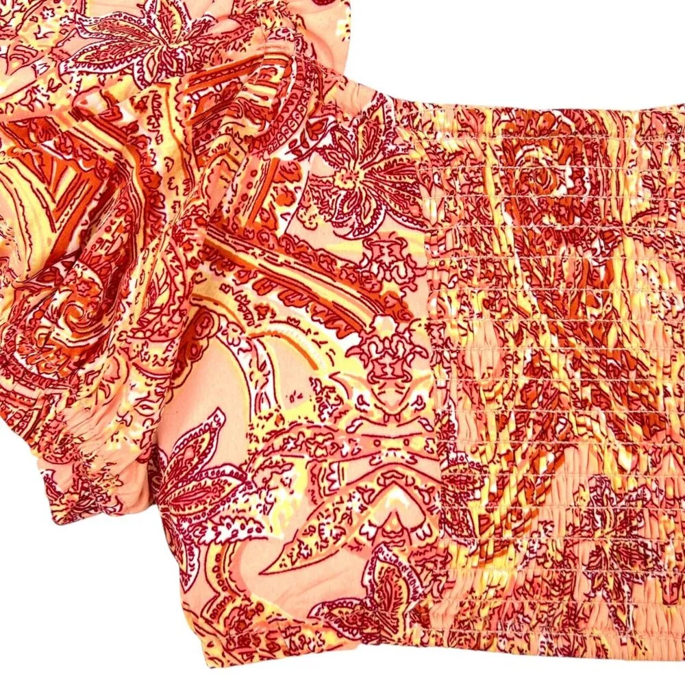 B.O.G Collective Paisley Puff Sleeve Crop Top Pink Red Size XS - Image 5
