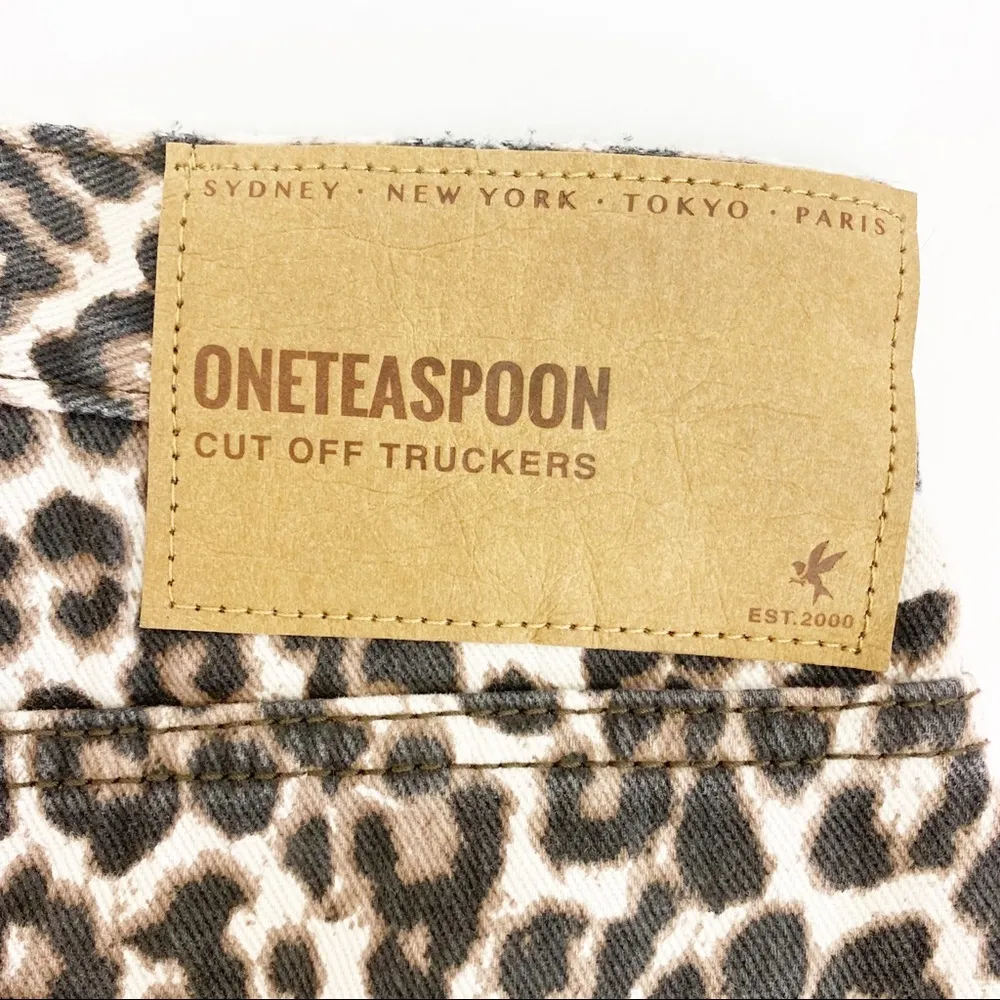 One Teaspoon Cut Off Truckers Mid-Waist Long Length Shorts: Animal Leopard Print - Image 16