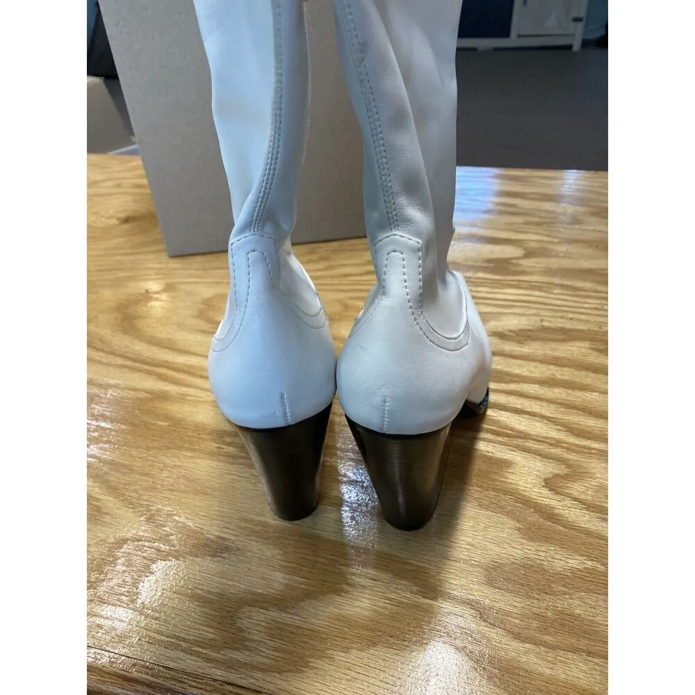Stella McCartney Riding Boot Women's 9.5 White Leather Mid-Calf Square Toe S51 - Image 10