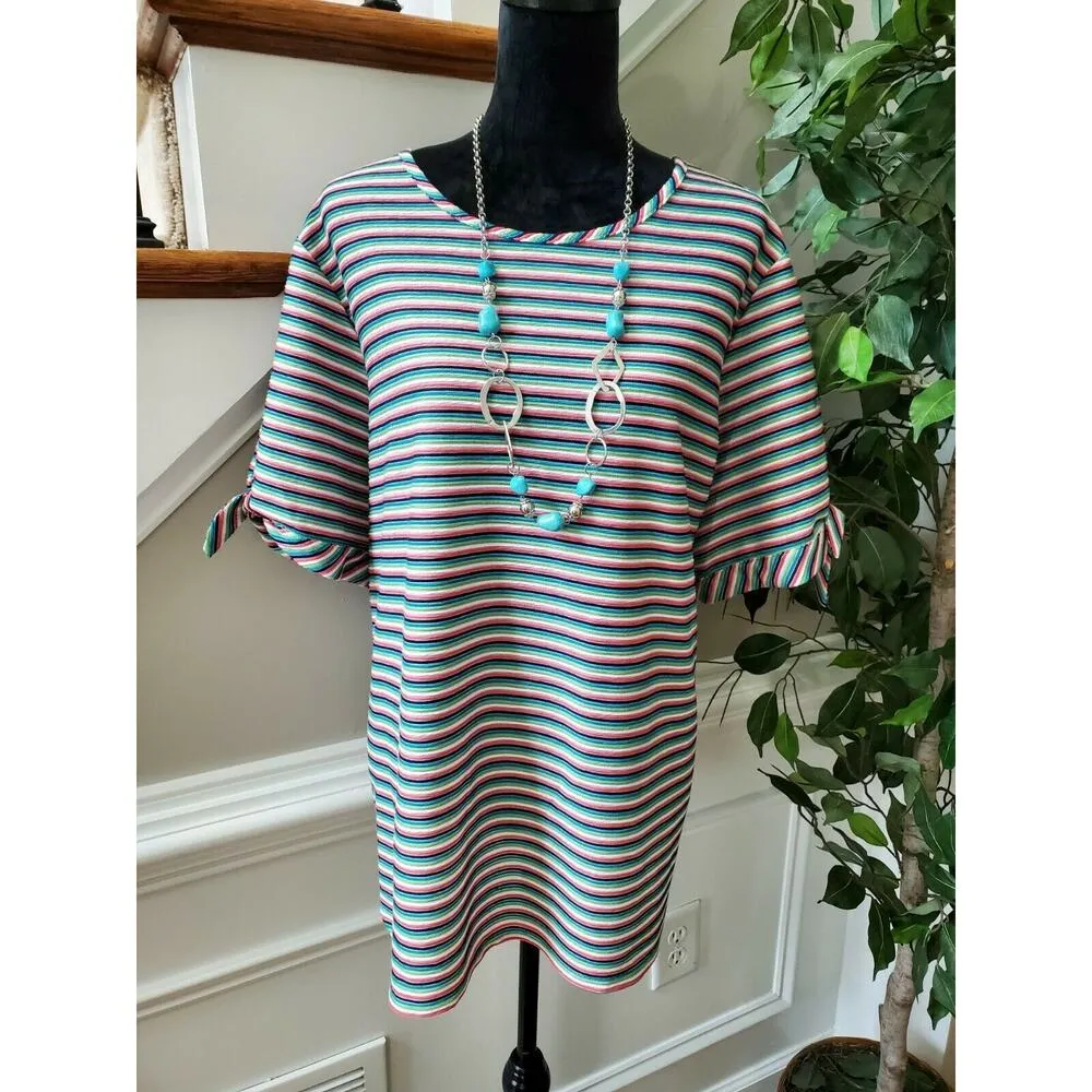 Ruby Rd Women's Multicolor Striped Polyester Round Neck 3/4 Sleeve Top Shirt 3X - Image 11