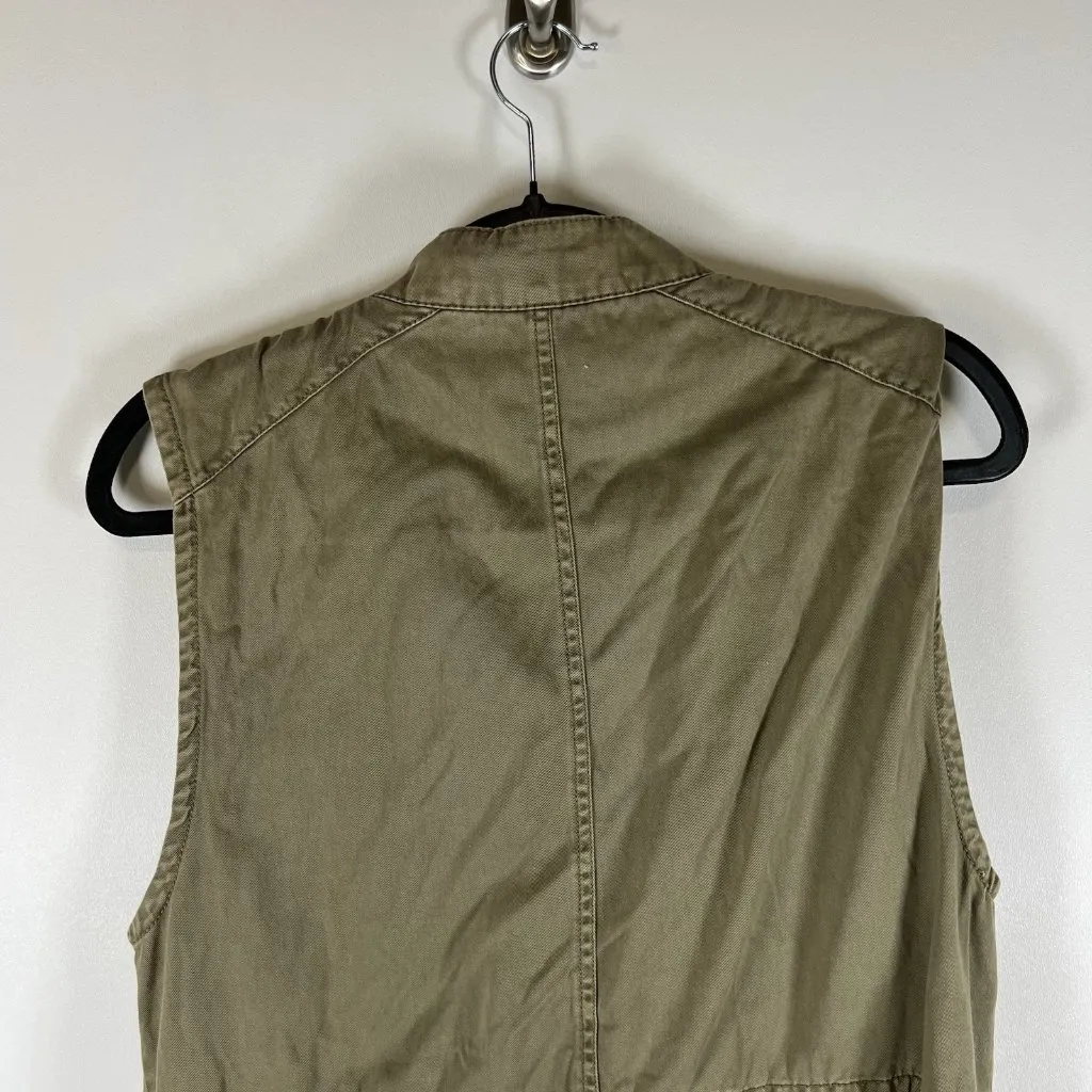 Per Se Utility Vest Womens L Army Green Pockets Drawstring Waist Jacket Military - Image 8