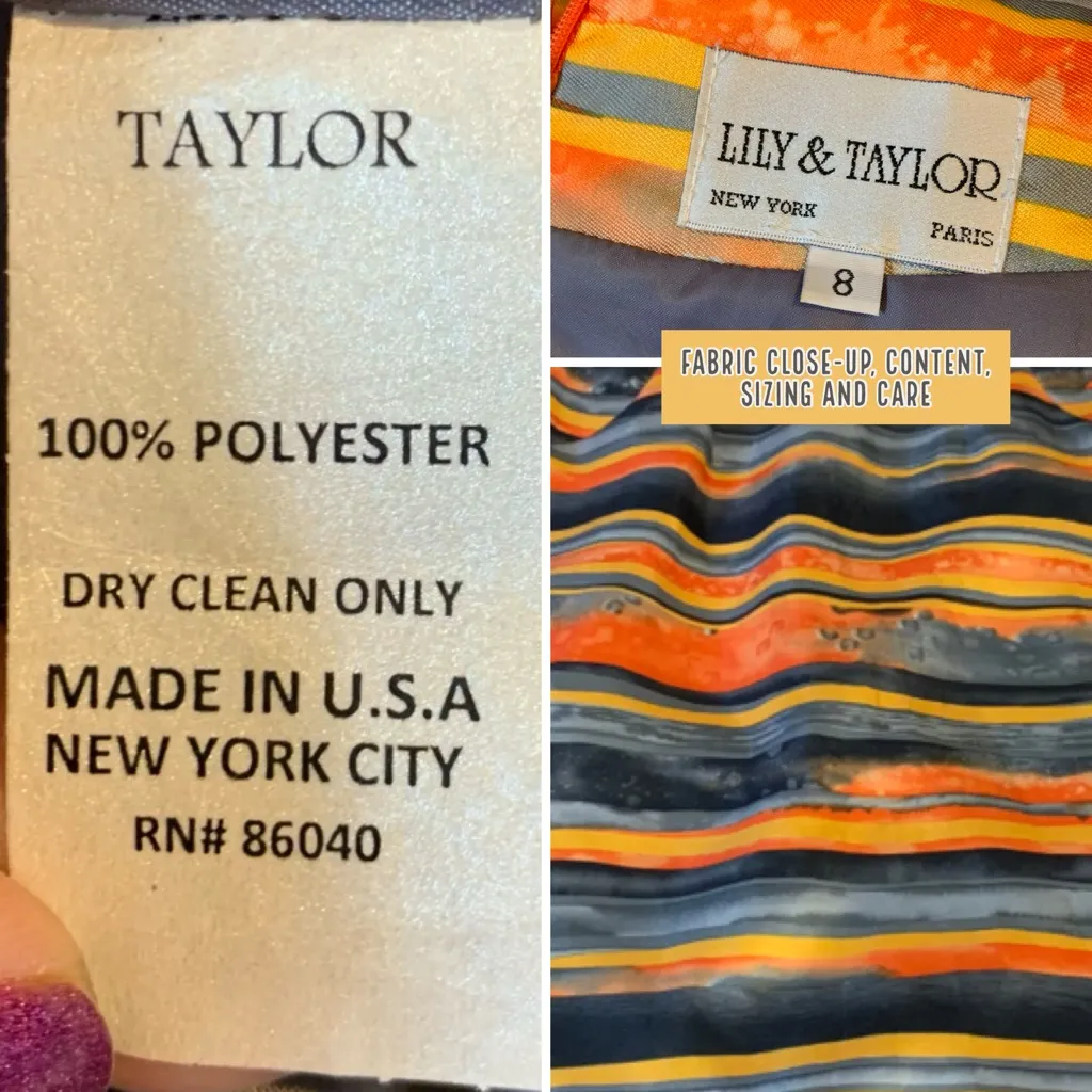 LILLY & TAYLOR ORANGE, YELLOW & GRAY STRIPED WIGGLE DRESS WITH JEWEL CUFFS (8) - Image 12